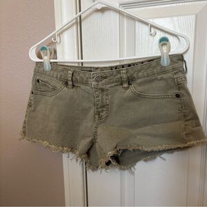 Volcom Cut Off Shorts Women 7/28 Raw Hem Low Rise Denim Y2K Skater Surf Grunge